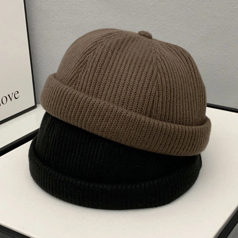 秋冬日系针织瓜皮帽男女潮街头百搭嘻哈雅痞帽复古保暖毛线地主帽