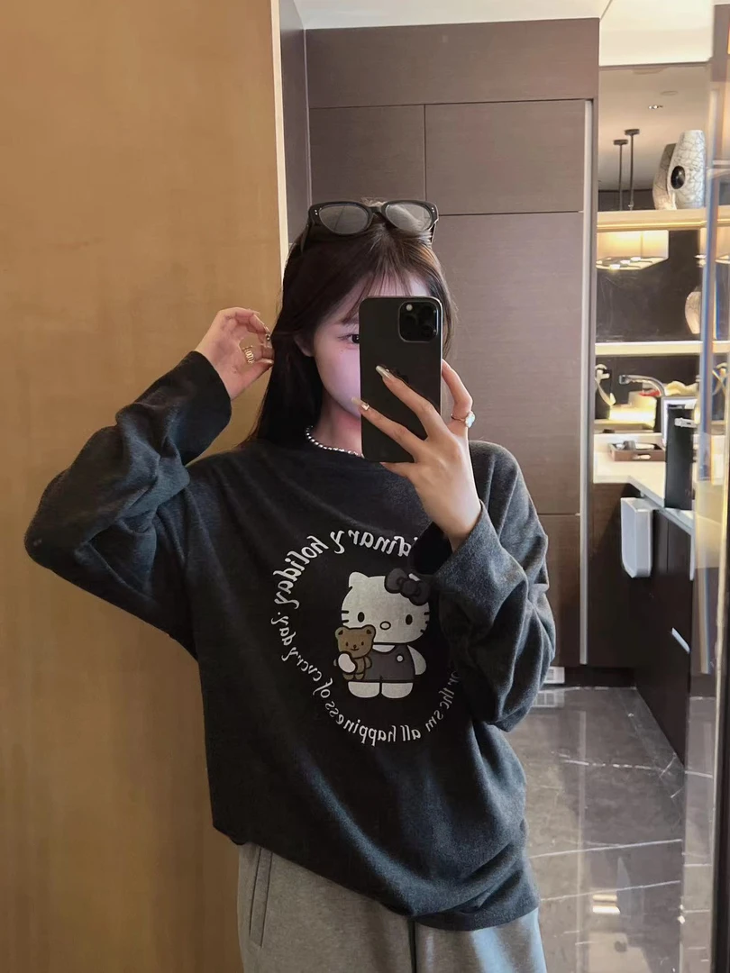 xxxwxz王希之  减龄软糯舒适可爱kitty印花长袖T恤#z1274