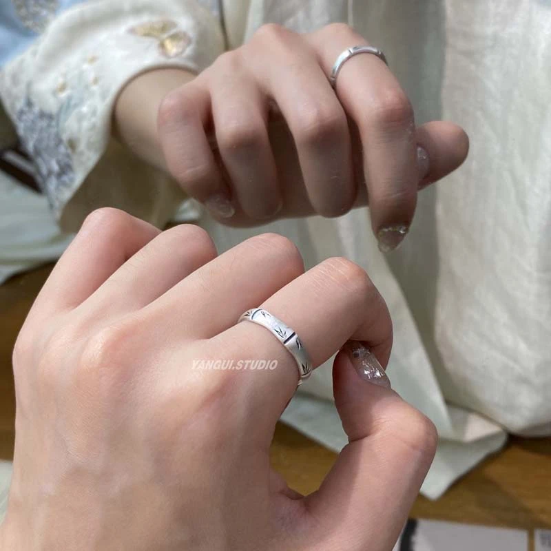 足银戒指 yangui燕归【竹林】新中式国风足银戒指女