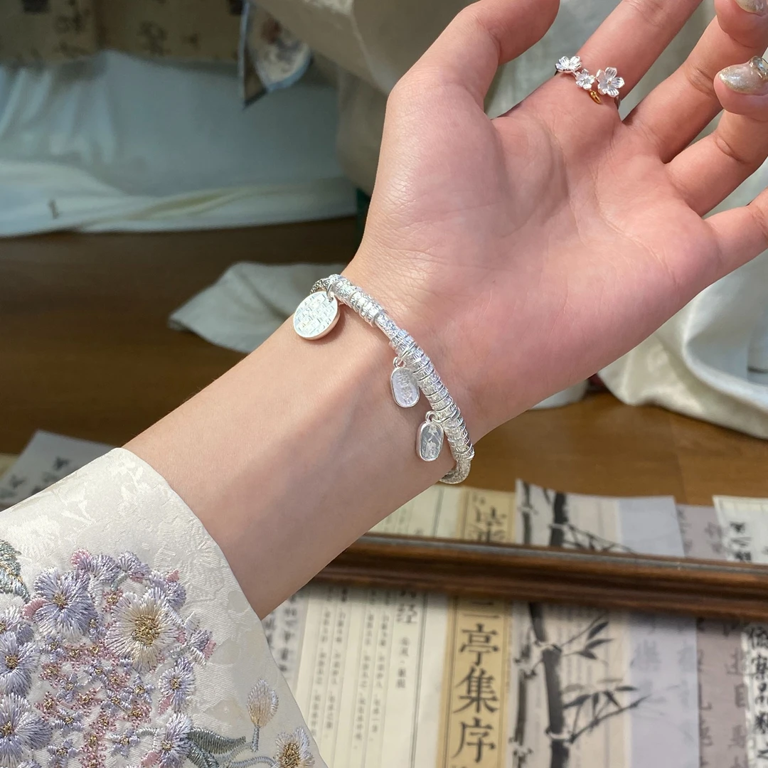 足银手镯 yangui燕归【一贯雪】足银999.9手镯女28.9g左右