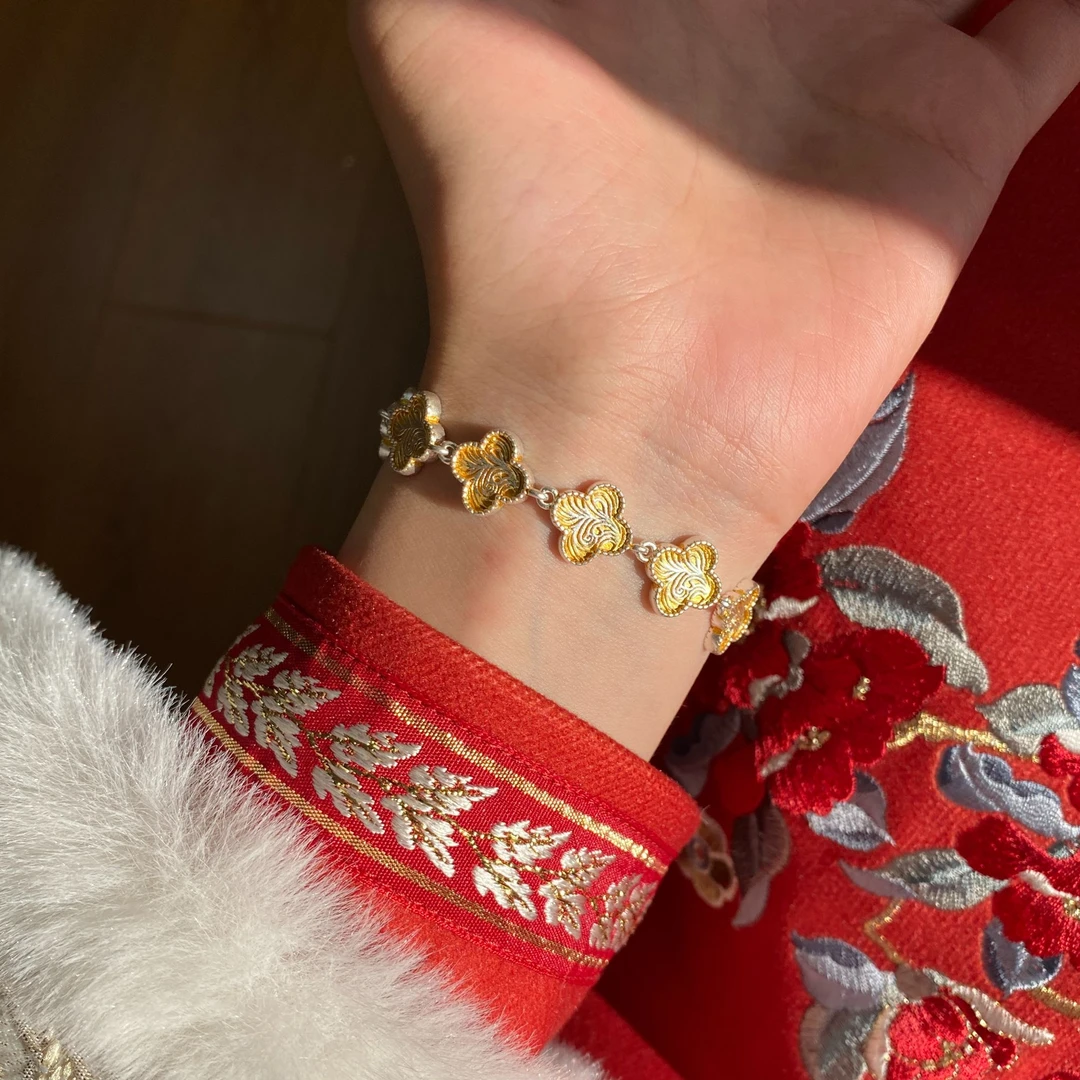 足银手链 燕归yangui 足银999.9【幸运草】四叶草手链 15g左右