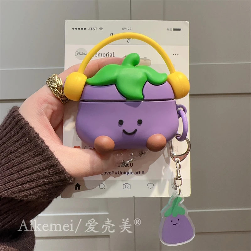 适用华为Freebuds5i耳机壳6i耳机茄子freebuds4e卡通挂件freeclip