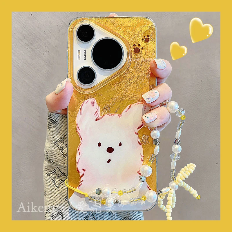 适用华为pura70pro+手机壳p60pro卡通可爱风p70pro吹油画狗狗链条