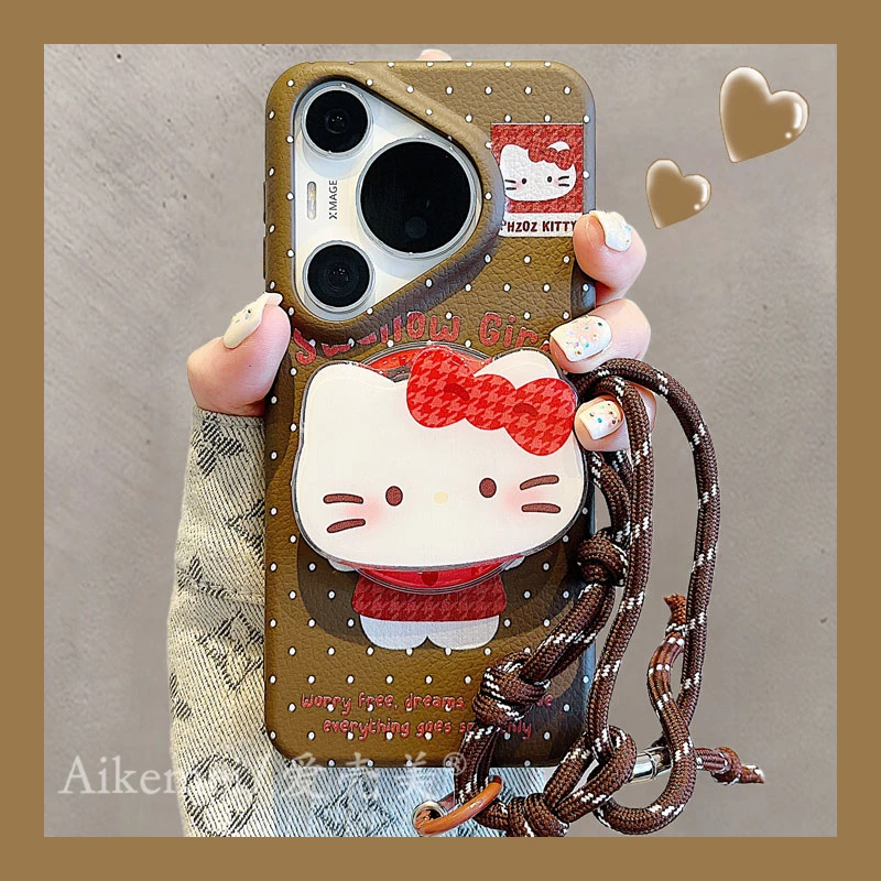 适用华为pura70pro手机壳p60pro波点可爱kt猫Pura70Ultra磁吸支架