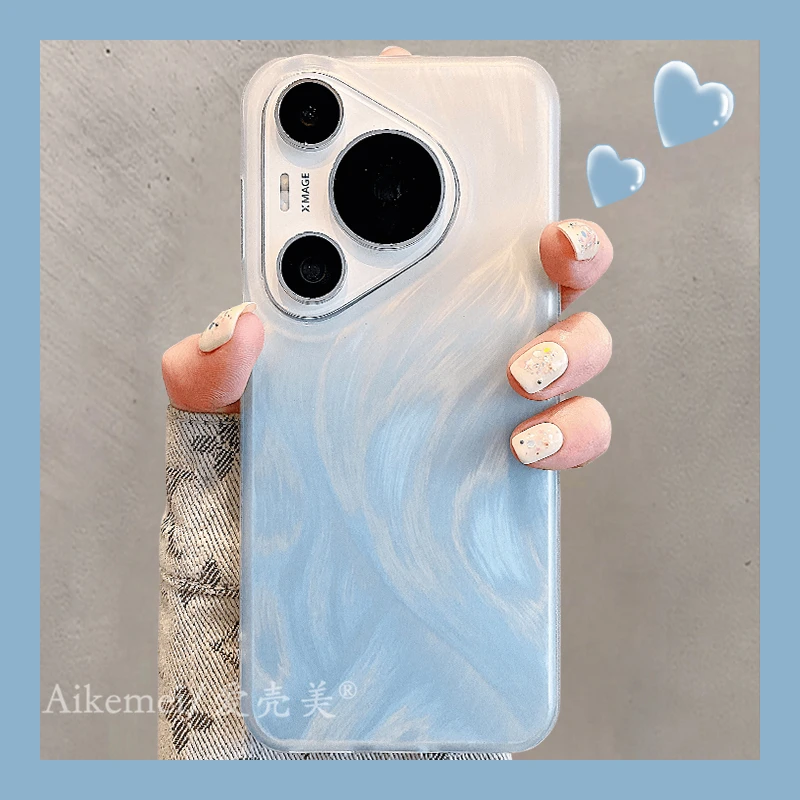 适用华为pura70pro+新款手机壳mate60pro+羽纱渐变色磨砂女p60pro