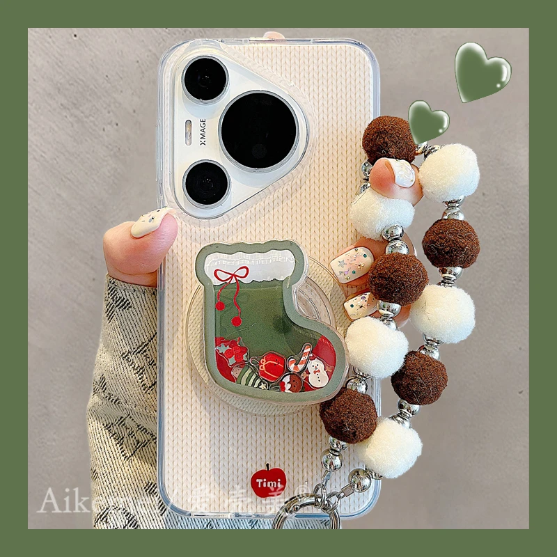 适用华为pura70pro+手机壳Pura70 Ultra圣诞袜子p70pro磁吸支架女