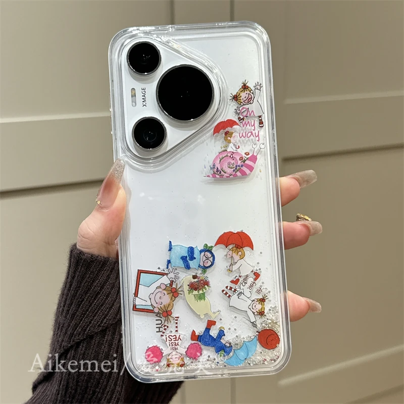 适用华为pura70pro+手机壳p60pro可爱coco酱p70pro女孩流沙滑块款