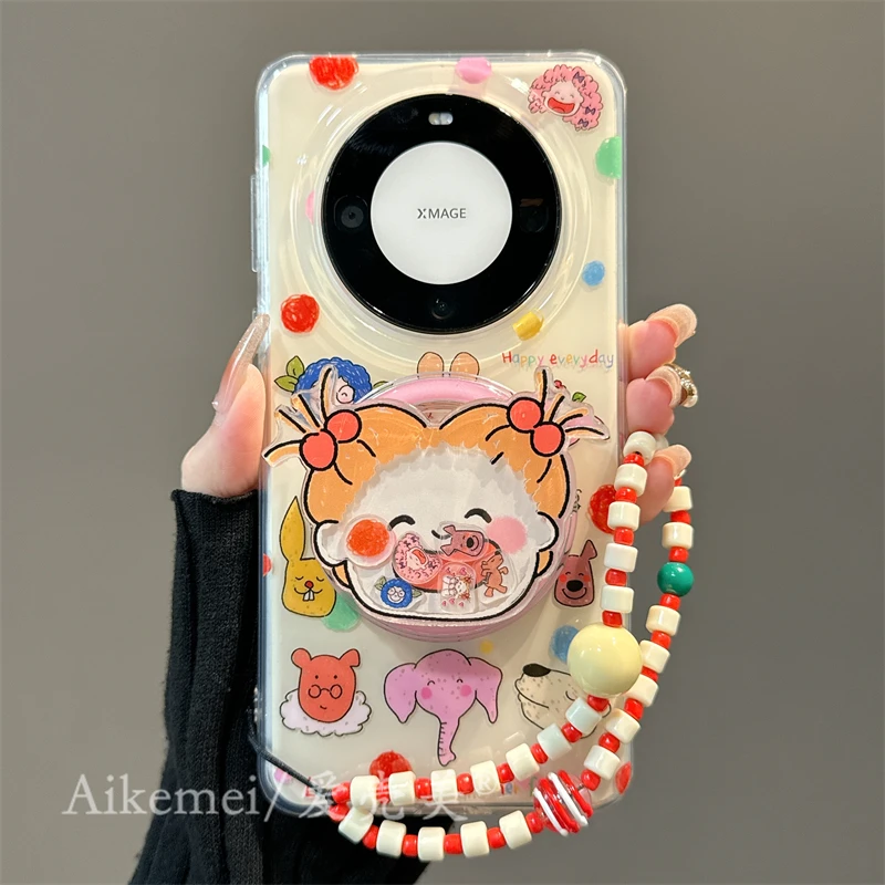 适用华为mate60pro+手机壳coco酱女孩pura70pro+卡通动物磁吸支架