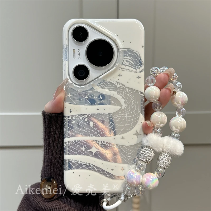 适用华为pura70pro+手机壳中国风创意mate60pro+镂空星辰蟒蛇链条