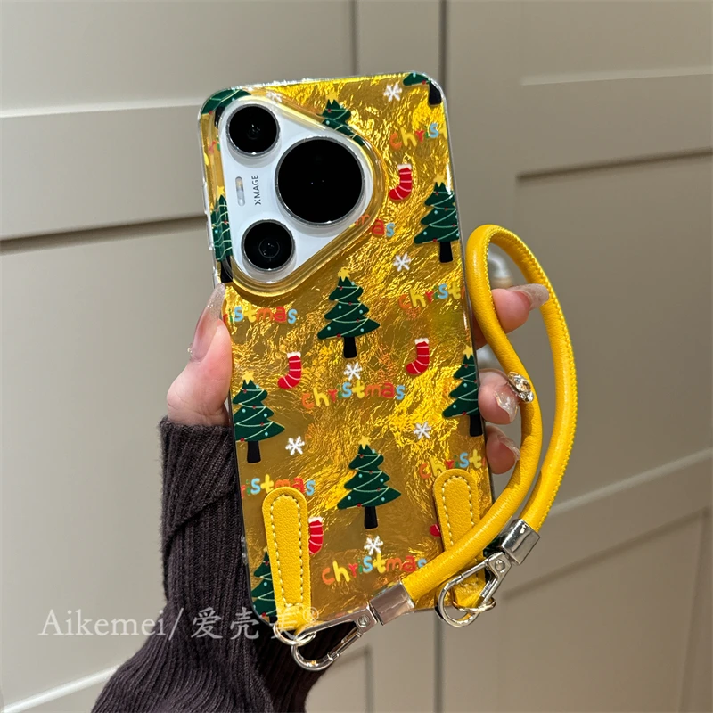 适用华为pura70pro+手机壳p60pro圣诞树袜子nova12腕带挂绳荣耀90