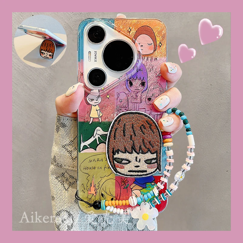 适用华为pura70pro+手机壳p60pro彩格拼接nova12奈良美智荣耀90女