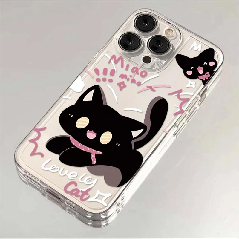 网红可爱黑猫适配苹果15手机壳iPhone14透明保护套13软12防摔11新