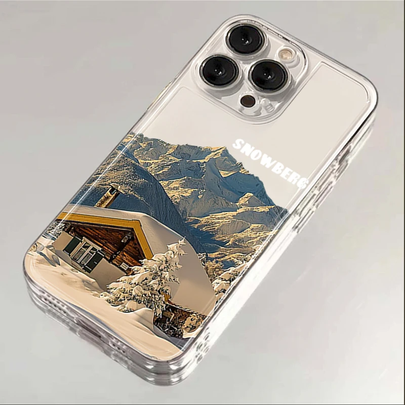 雪山小屋iPhone15苹果手机壳全包软防摔12promax/11全包xr软8p套