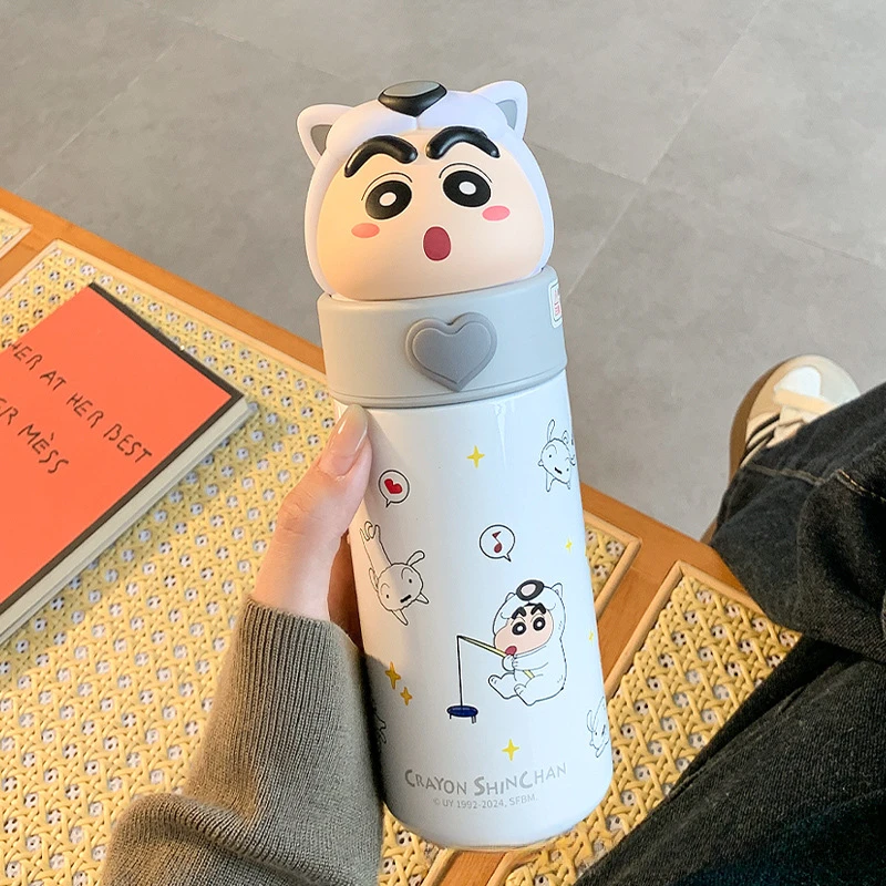 蜡笔小新保温杯女可爱直饮水杯高颜值学生便携316不锈钢卡通杯子