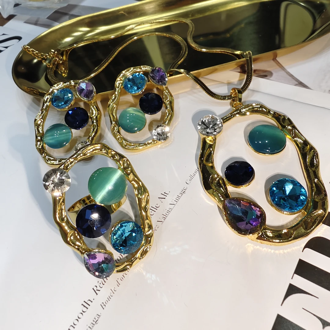 钛钢项链 钛钢三件套项链气质蓝色百搭古风法式小众彩色时