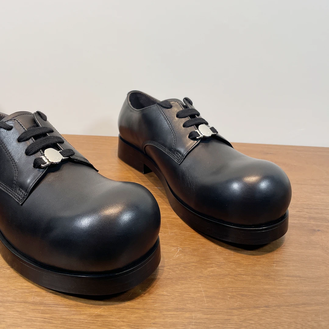 原创大头米奇德比鞋~平替真皮系带男士黑色圆头低帮鞋休闲皮鞋