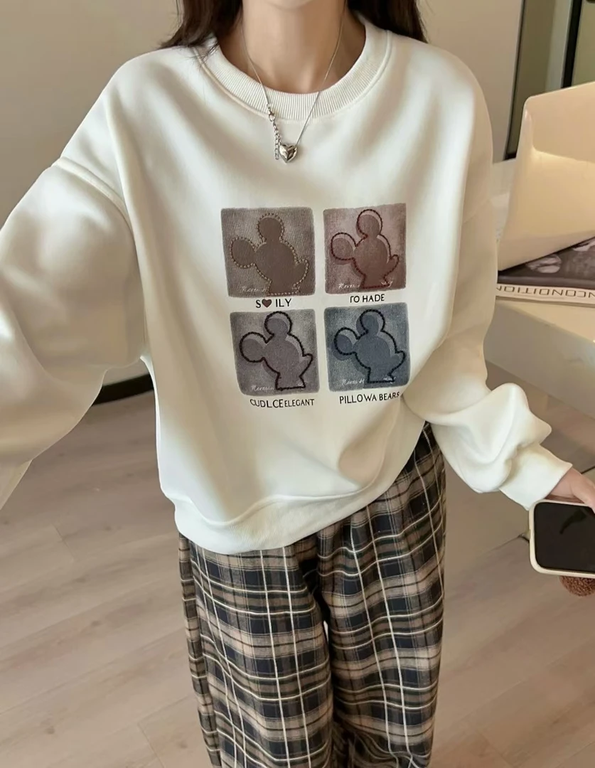 【四宫格】冬季加绒米奇纯色宽松甜美清新卫衣卡通时尚圆领