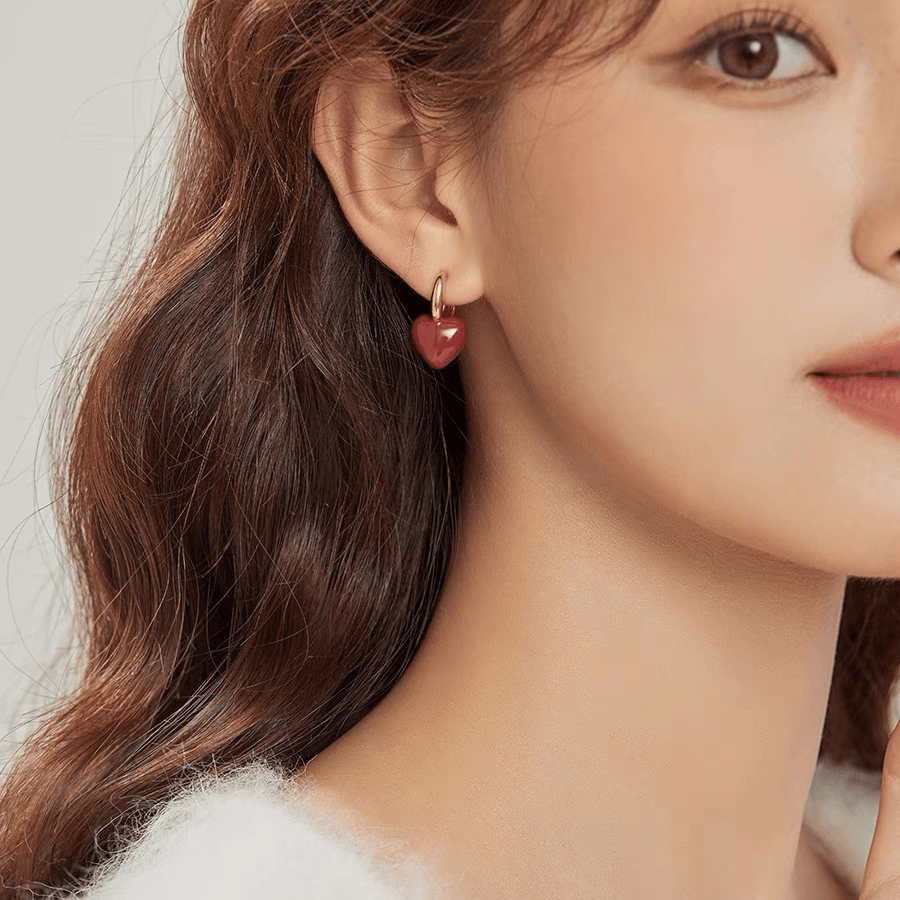 铜合金耳饰 时尚洋气红色爱心耳钉E2604