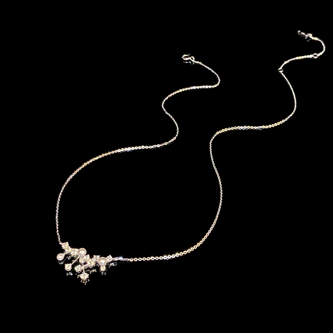 坠链均925银仿珍珠 秋冬新款时尚雪花仙女项链X6976