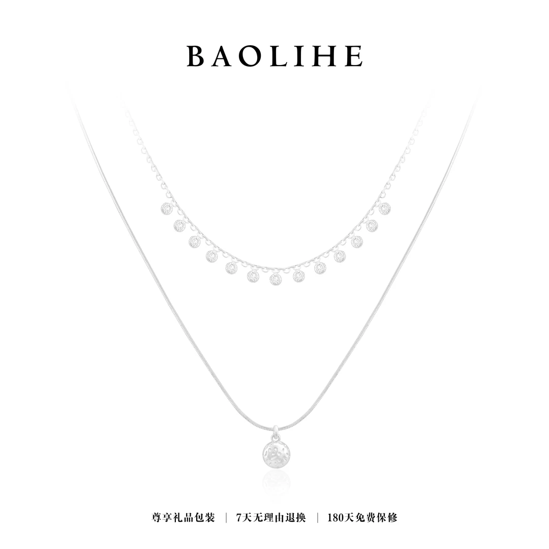 坠链均925银锆石 镀K金双层圆形 小众项链X5779