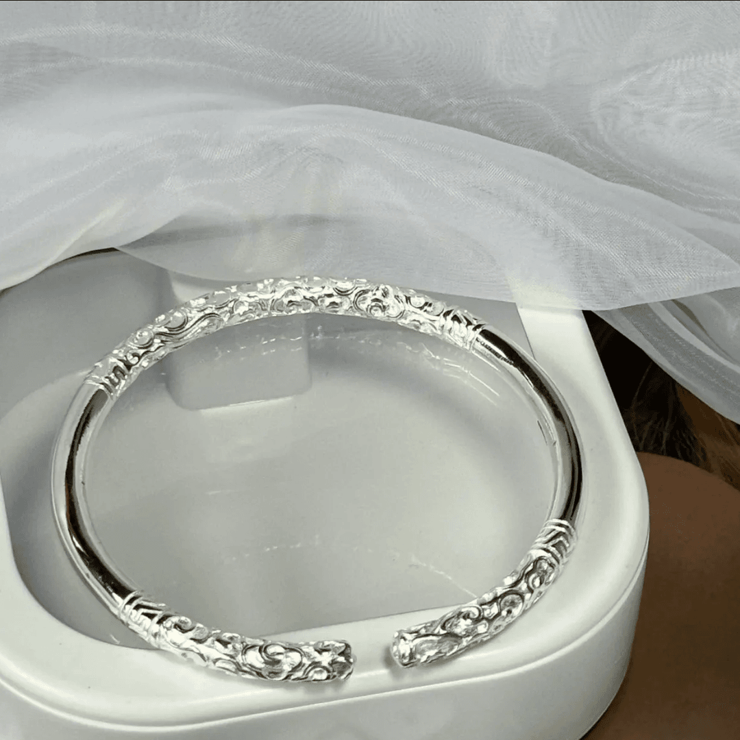 足银手镯 足银999.9 X12款 卷草纹金箍棒足银手镯情侣款