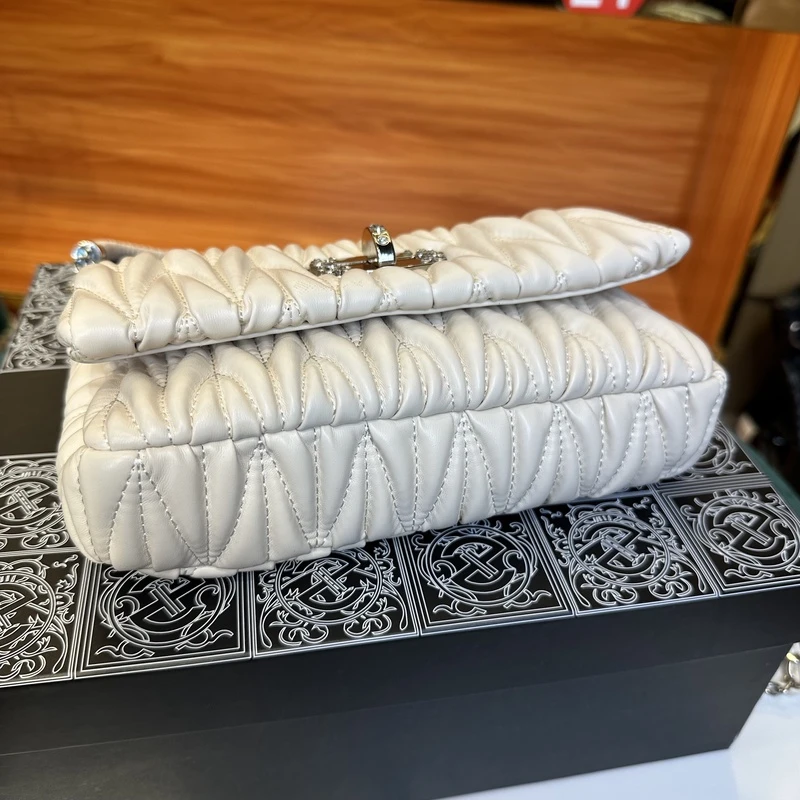 新款白色褶皱时尚休闲百搭手提单肩斜挎包腋下包小方包女