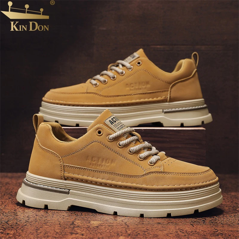 金盾官方正版男鞋厚底防滑耐磨休闲板鞋男款复古低帮工装鞋-MA221