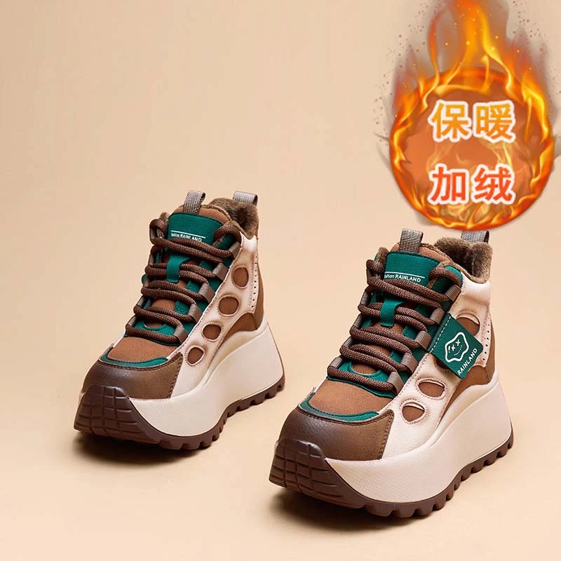 秋冬季厚底高帮加绒加厚保暖休闲鞋女ins韩版时尚百搭拼色女鞋