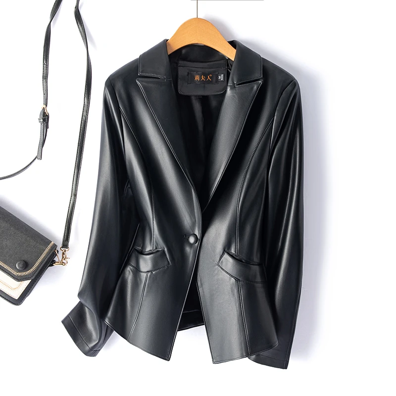 【钻石姐专享】海宁皮衣2024春秋新款修身西服短款外套皮夹克237
