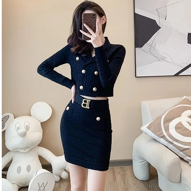 秋冬高级感御姐小香风针织套装女小个子气质名媛小洋装裙子两件套