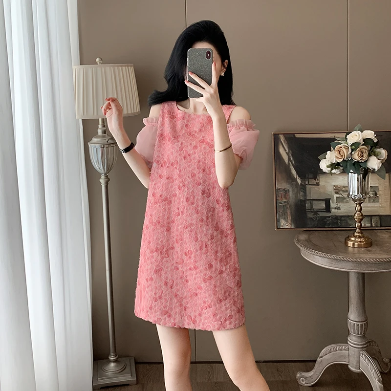 夏季宽松名媛轻奢粉色甜美裙子小众气质高级感女装小香风连衣裙女