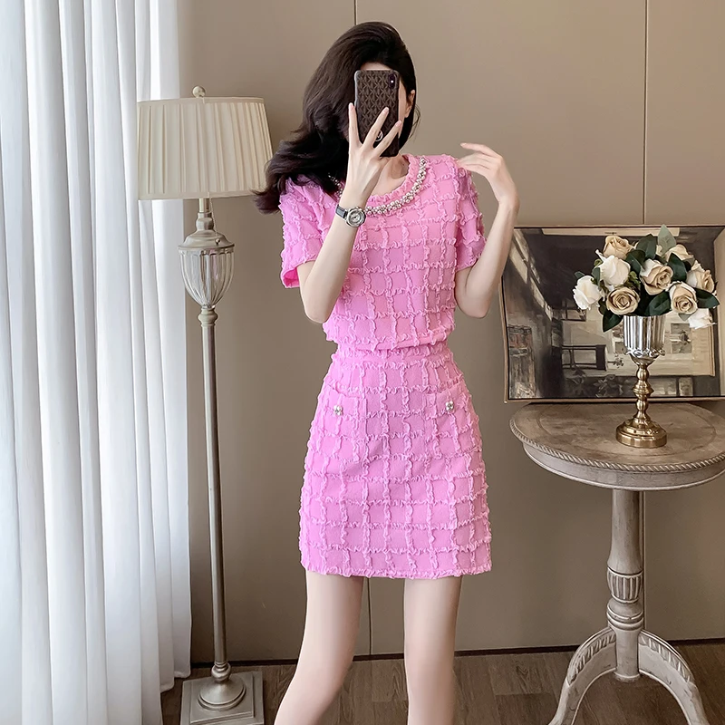 夏季减龄漂亮洋气小香风套装裙女短裙气质女神范高端两件套裙装夏