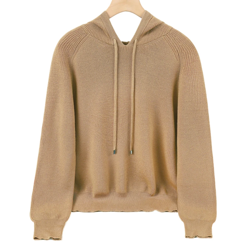 直播推荐秋冬女士厚款羊毛连帽上衣领纯色百搭减龄长袖 C3572