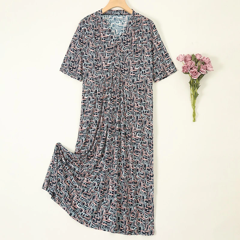 25年新款真丝42针立领印花连衣裙女士桑蚕丝优雅气质裙子Q4915