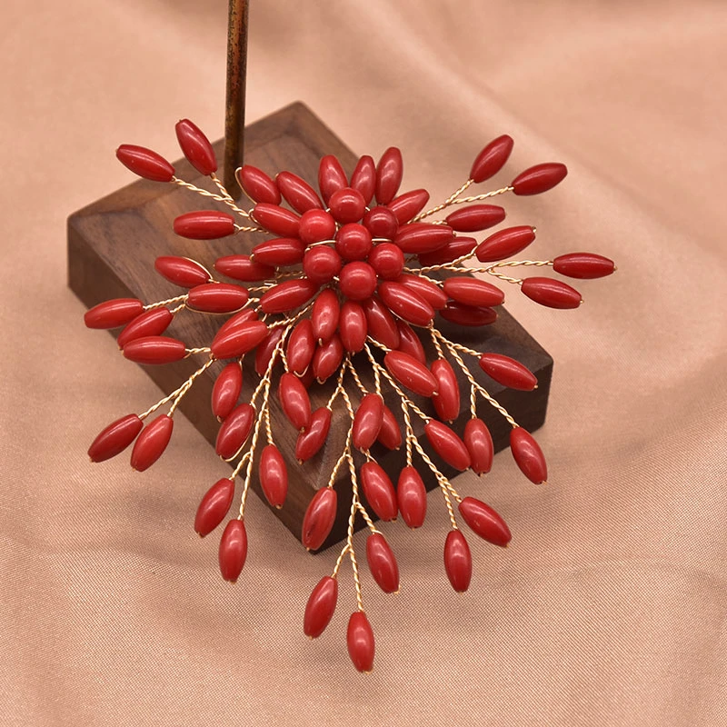 铜合金胸针 手工红色古风高档时尚复古喜庆结婚中国风胸针百搭