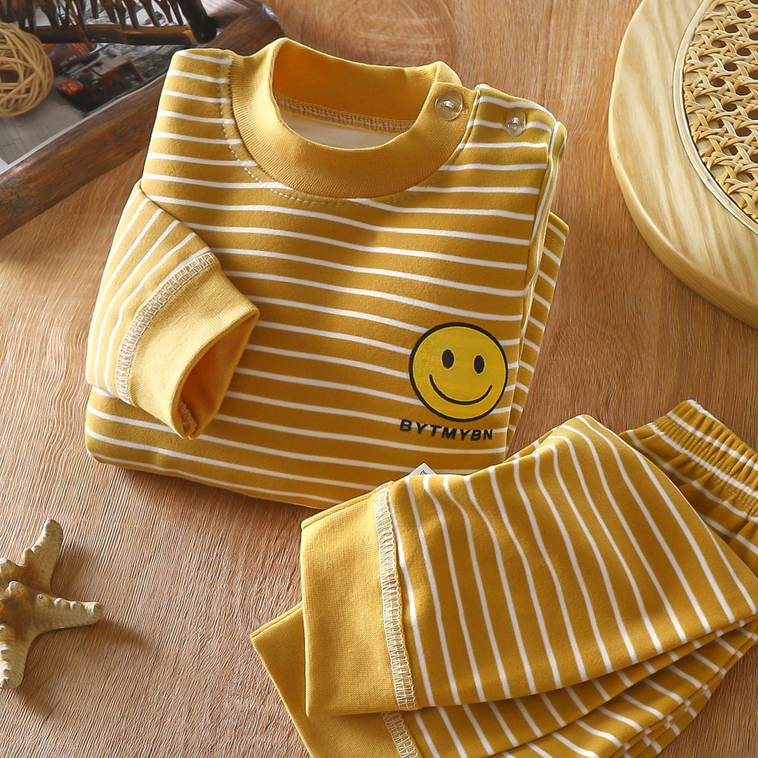 儿童秋衣秋裤套装德绒男女童宝宝家居服睡衣打底秋冬条纹