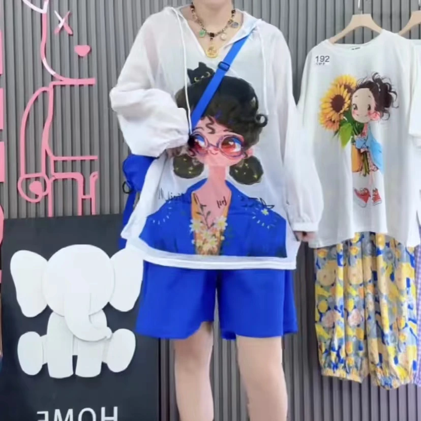 丫401-499#欧韩潮流夏季防晒衫女长袖休闲设计个性减龄印花套装女