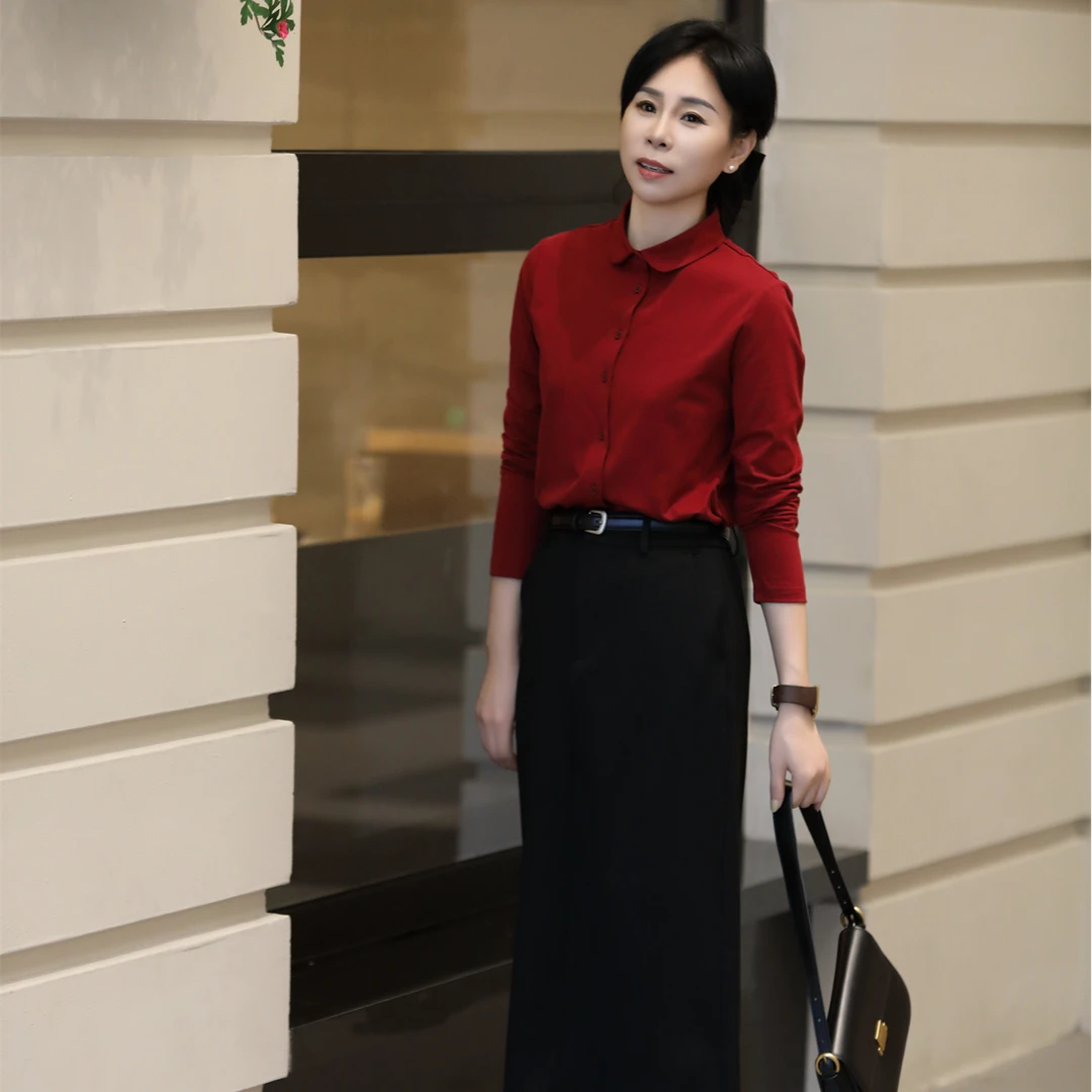 【杜小小】法式百搭休闲纯色气质优雅显瘦修身保暖打底衬衣9810