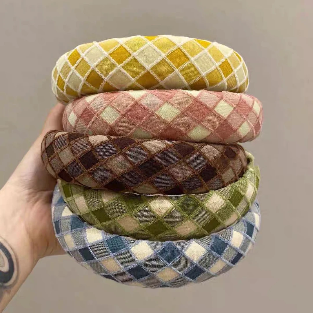 高级感布艺格子海绵发箍增高颅顶头箍气质宽边发卡盘发神器秋冬女