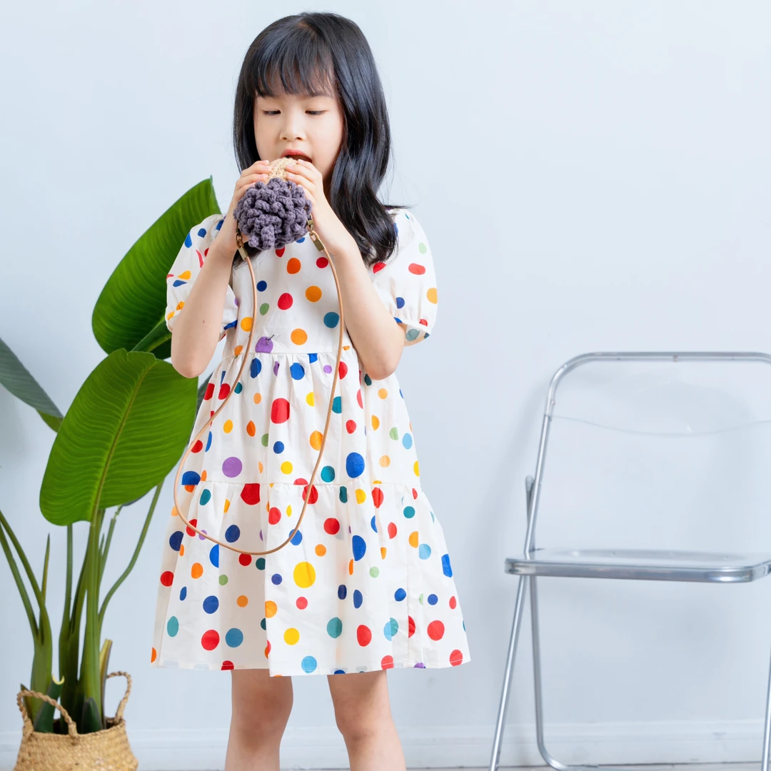 【彩色波点】女童设计师款印花波点简约夏季纯棉夏装中大童公主裙
