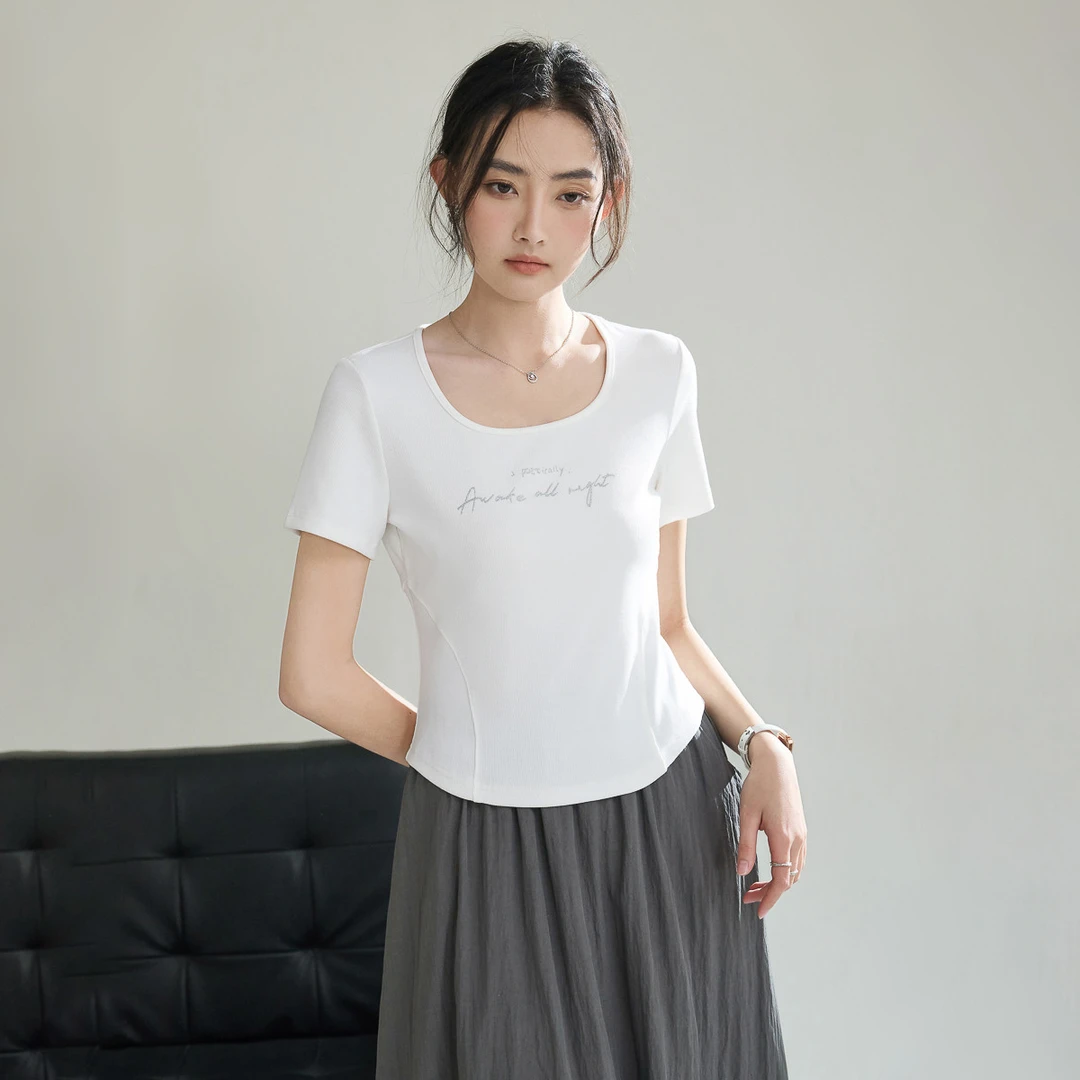 诗萌夏季短袖女字母印花同款高级感休闲短袖T恤显瘦衣服上衣
