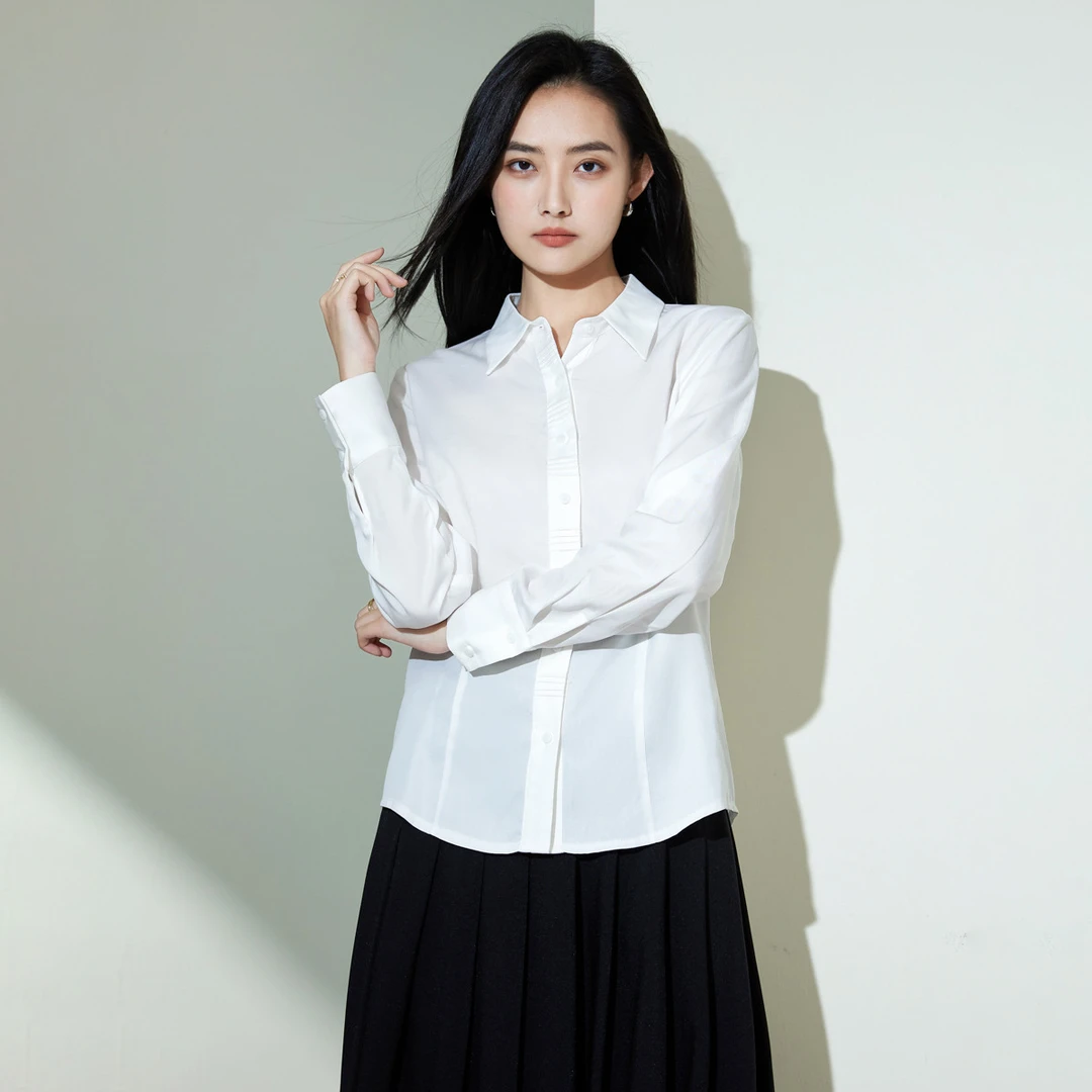 商务通勤OL纯色干练女式衬衫2024年秋季时尚职业百搭衬衫