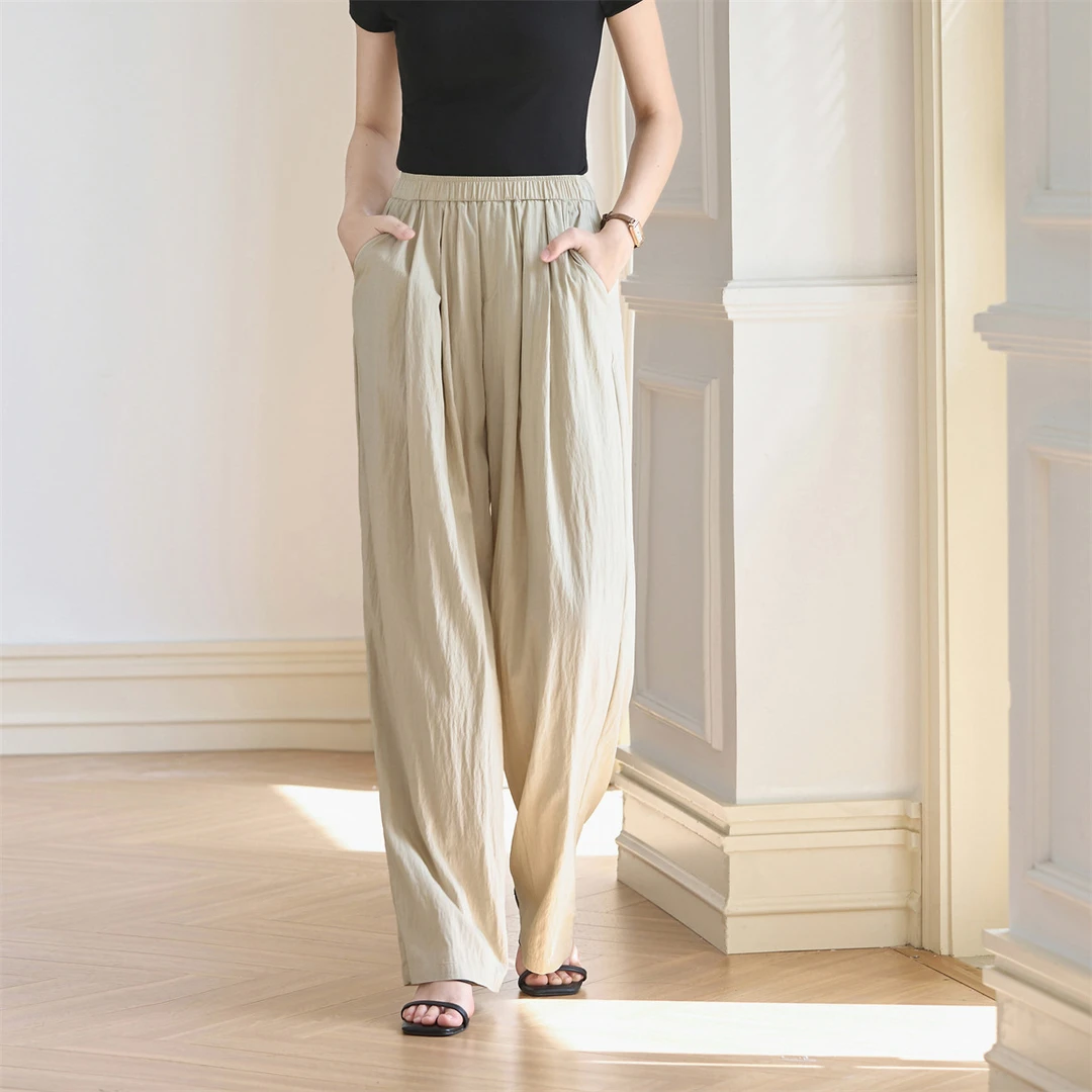 诗萌轻薄垂坠山本裤清凉宽松阔腿裤女2025夏季直筒高腰拖地裤子女