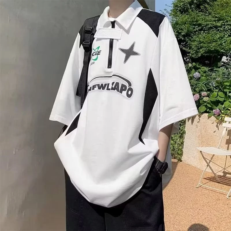 polo衫男士夏季美式高街痞帅短袖t恤高级感潮牌翻领半袖体恤