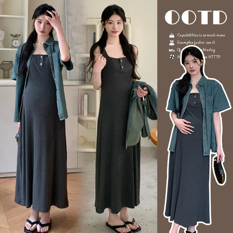 孕妇装夏装2024女新款吊带裙时尚连衣裙气质洋气时髦牛仔显瘦韩版