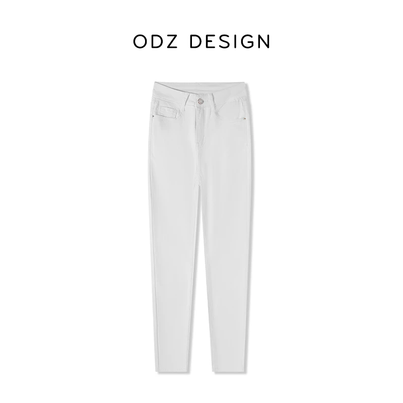 【ODZ】-威尼斯-白色高腰修身弹力女士牛仔裤春季新款显瘦小脚裤