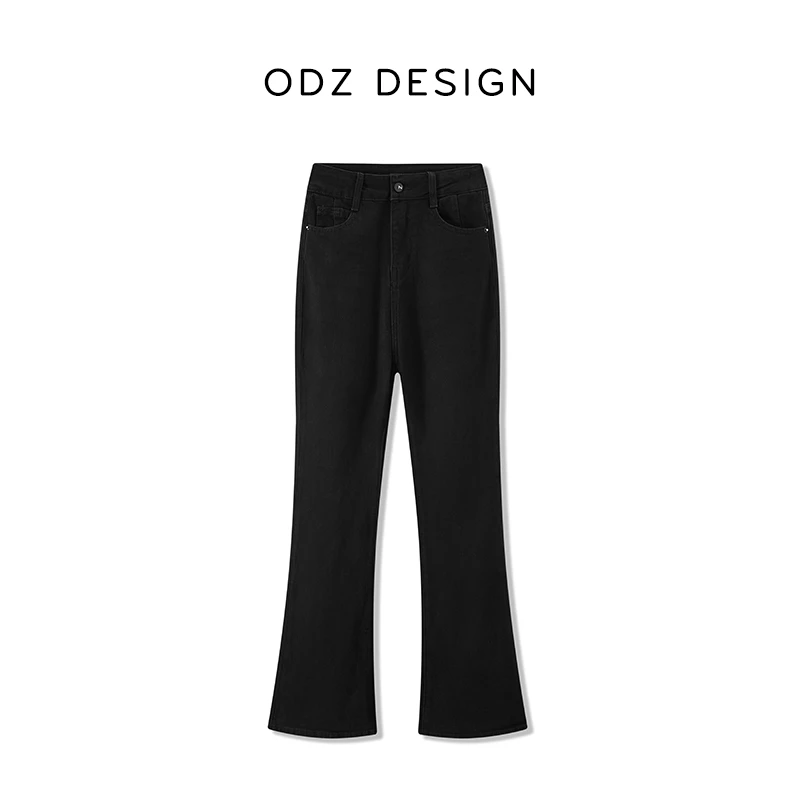 【ODZ】长腿秘籍/2025秋季新款纯黑色高腰显瘦微喇牛仔长裤不掉色