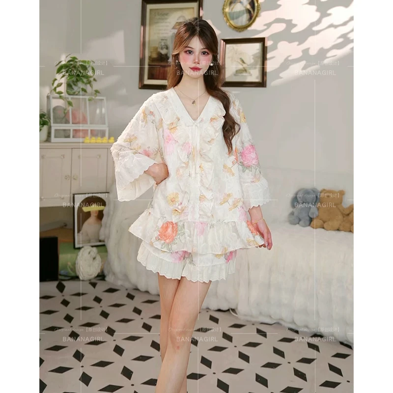 Bananagirl【月下白茶花】新款睡衣女套装中袖宽松家居服可外穿
