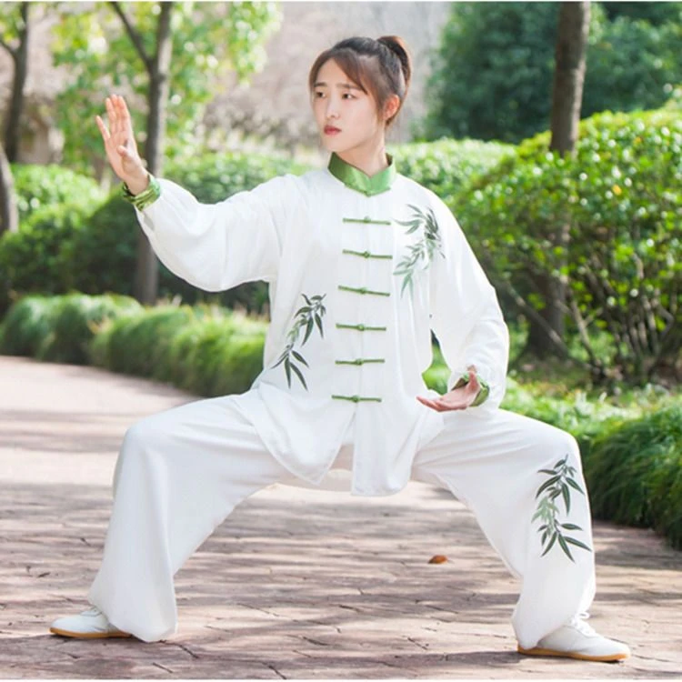 太极服女春秋竹叶刺绣练功武术表演比赛太极拳八段锦服装男中国风