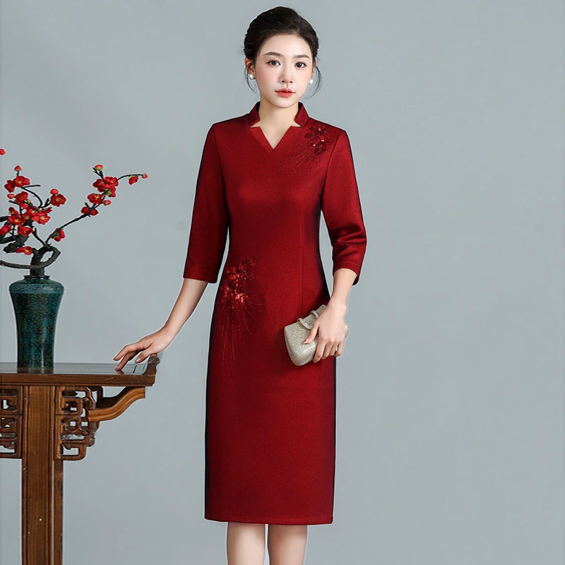 y【WX2301/C长袖】春秋冬裙子 喜婆婆喜妈妈连衣裙结婚衣服婚宴礼服